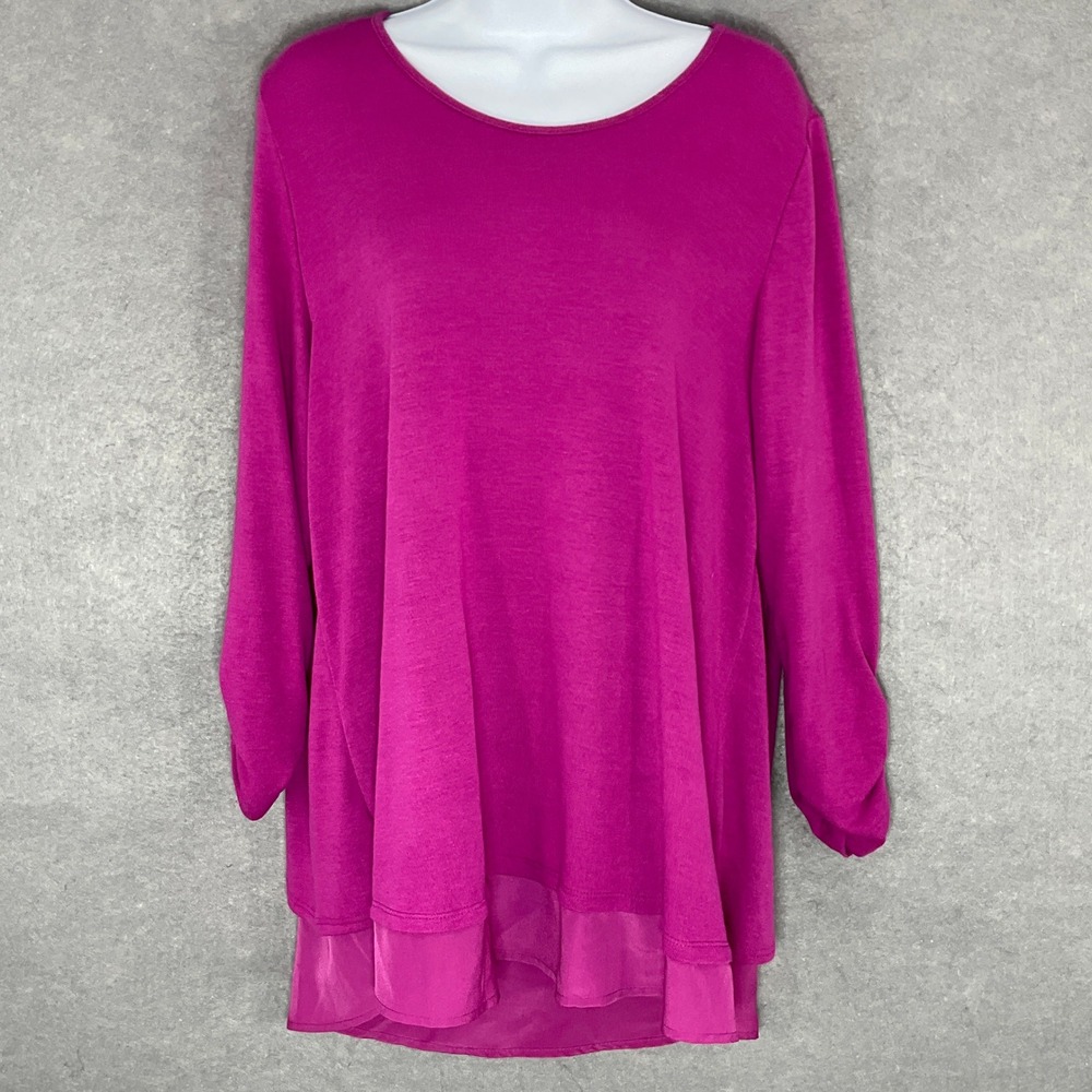 Grace Elements Tunic Top 3/4‎ Sleeve Layered Back Panel Faraway Violet Casual XL
